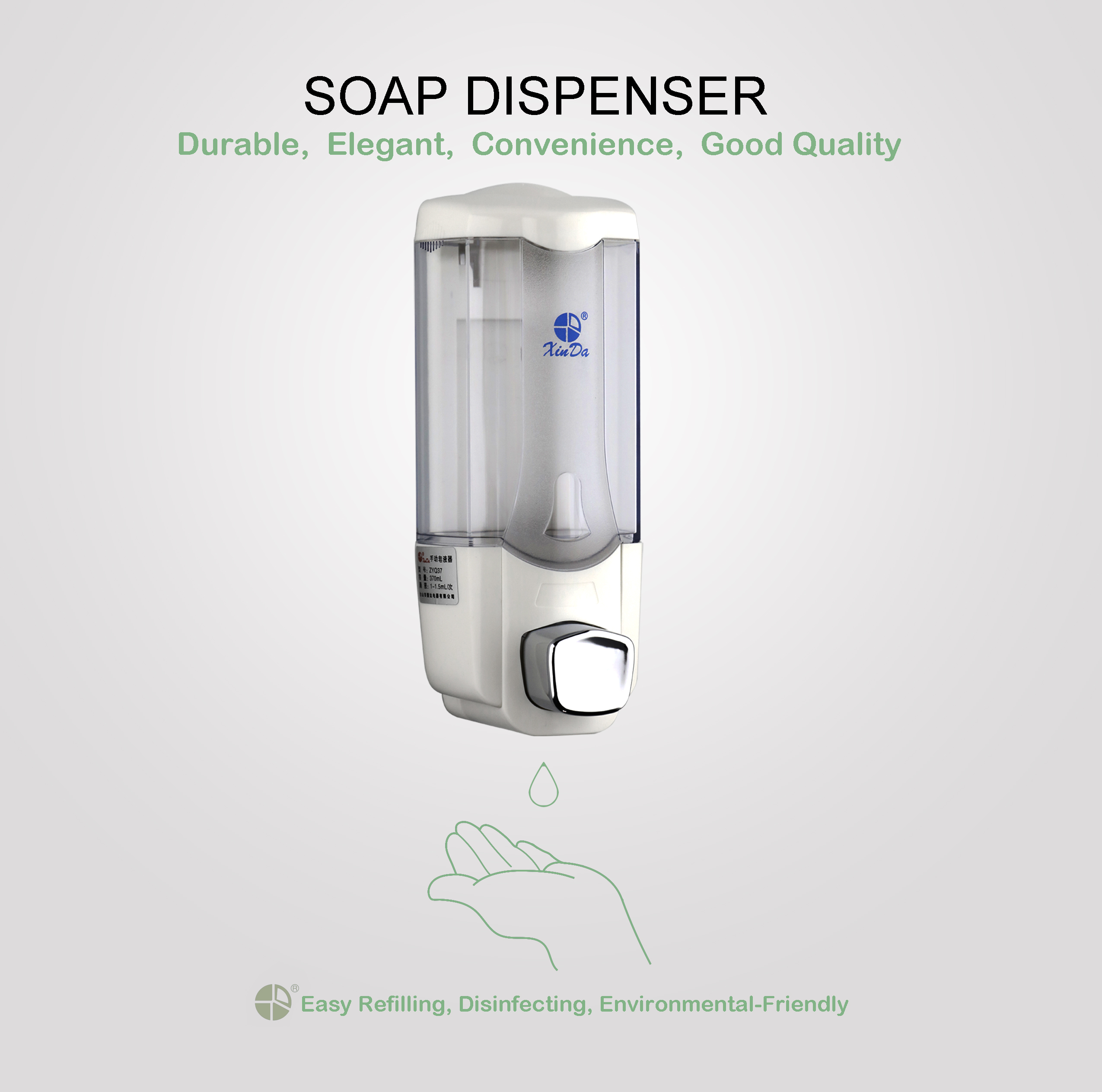Le XinDa ZYQ37 rechargeable mural 1000 ml manuel distributeur de savon pour les mains distributeur de savon