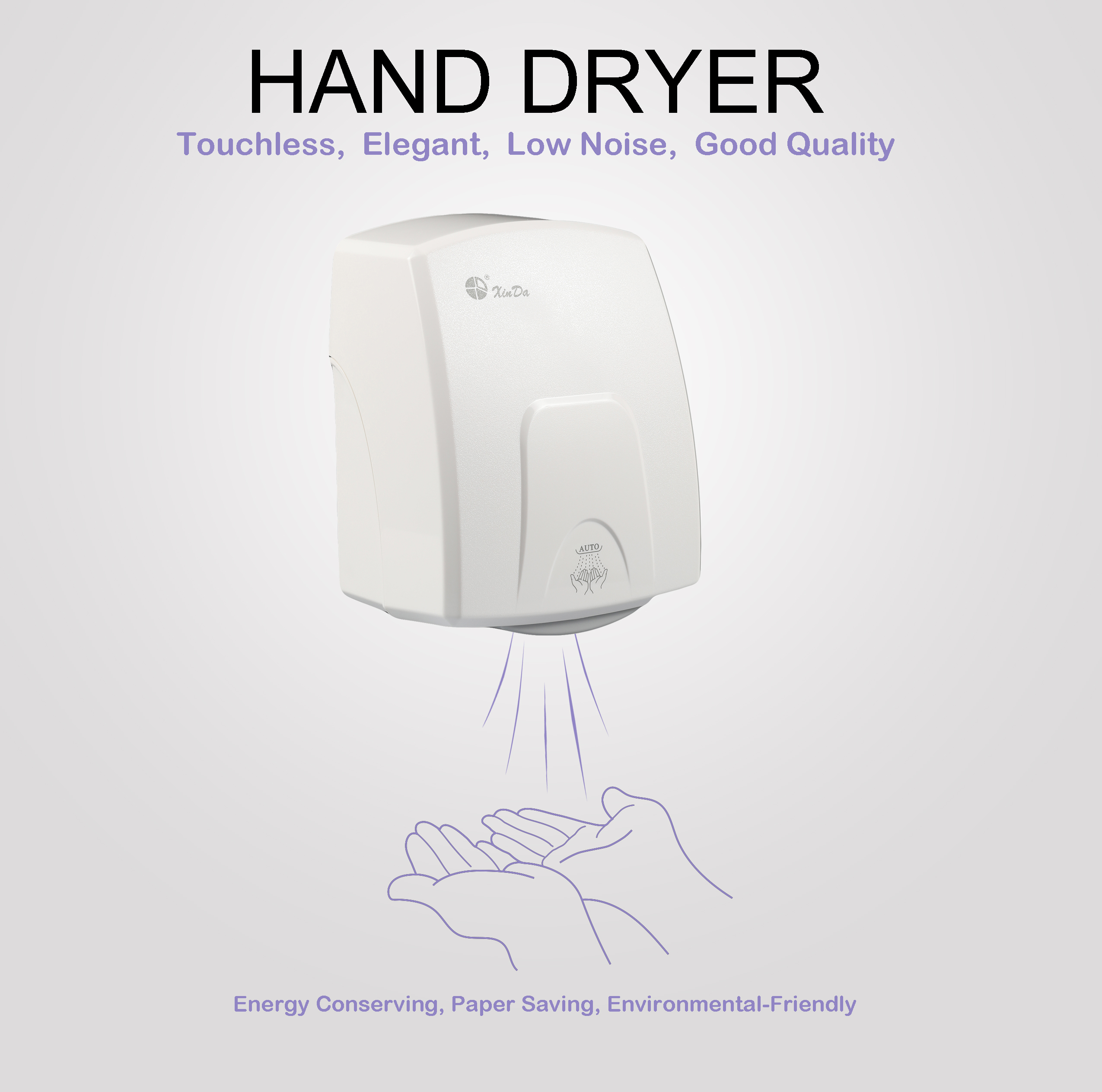 Le sèche-mains professionnel en plastique à capteur infrarouge automatique XinDa GSQ150 pour sèche-mains de salle de bain