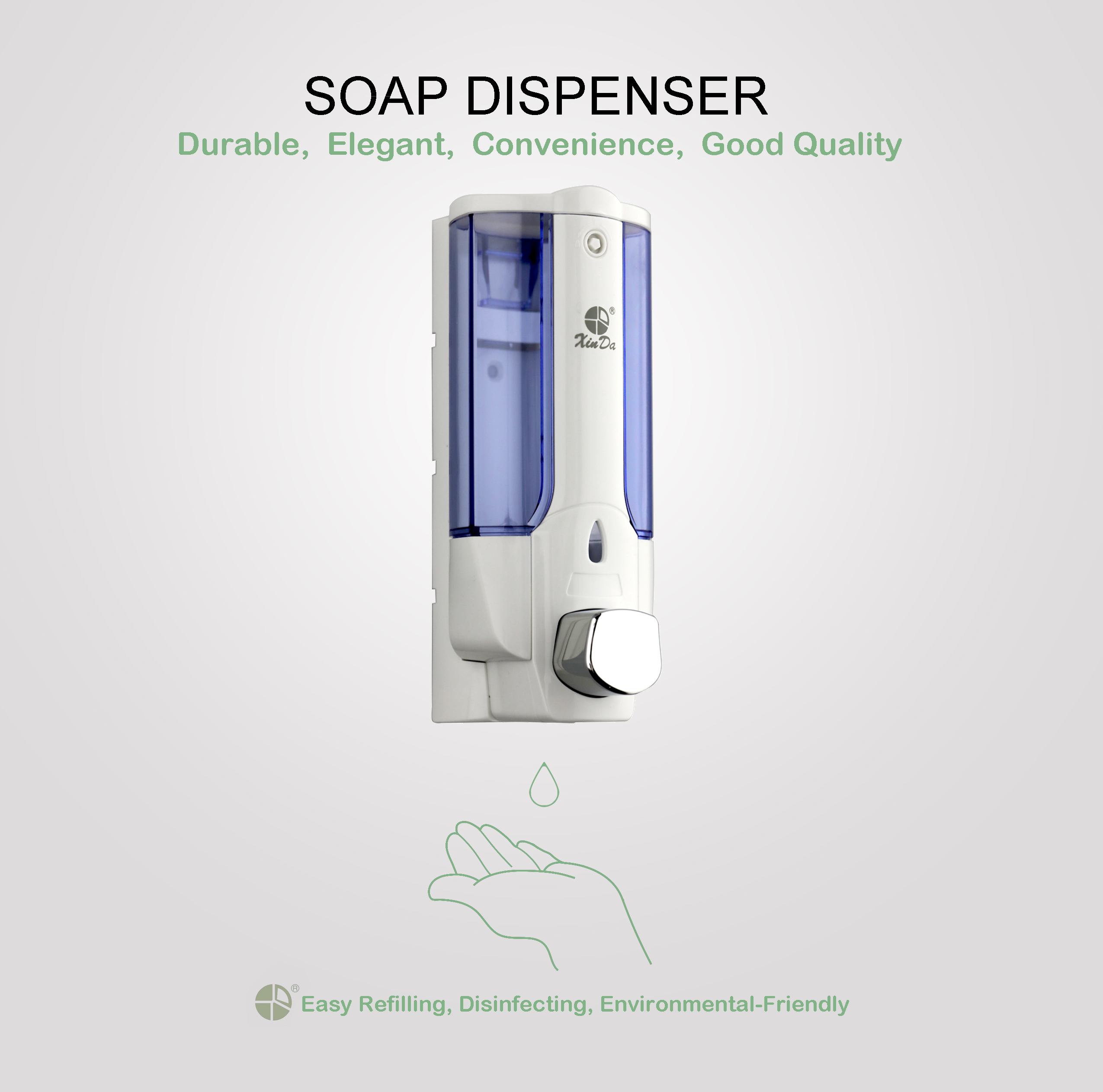 Le XinDa ZYQ138 accessoires de salle de bain en gros distributeur de savon manuel distributeur de savon mural en plastique liquide